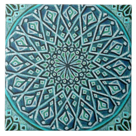 Talavera 05 Turquoise Blue Mediterranean Rosette Kakelplatta