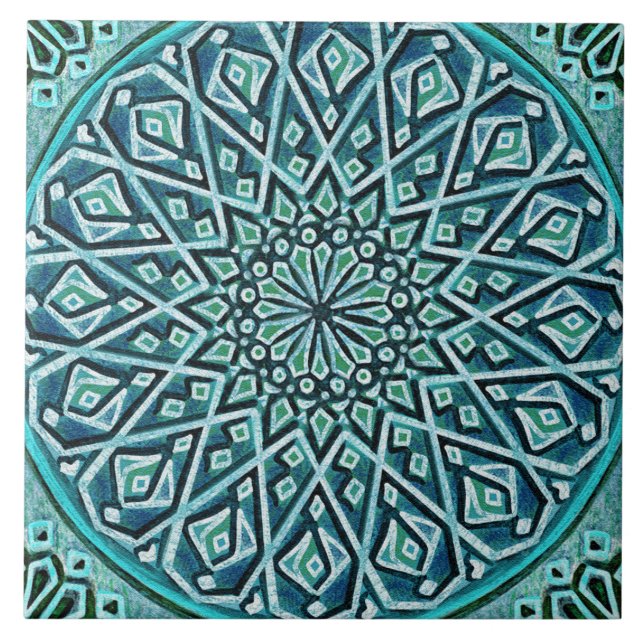 Talavera 05 Turquoise Blue Mediterranean Rosette Kakelplatta (Framsidan)