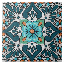 Talavera 06 Teal Blue Green Mediterranean Floral Kakelplatta