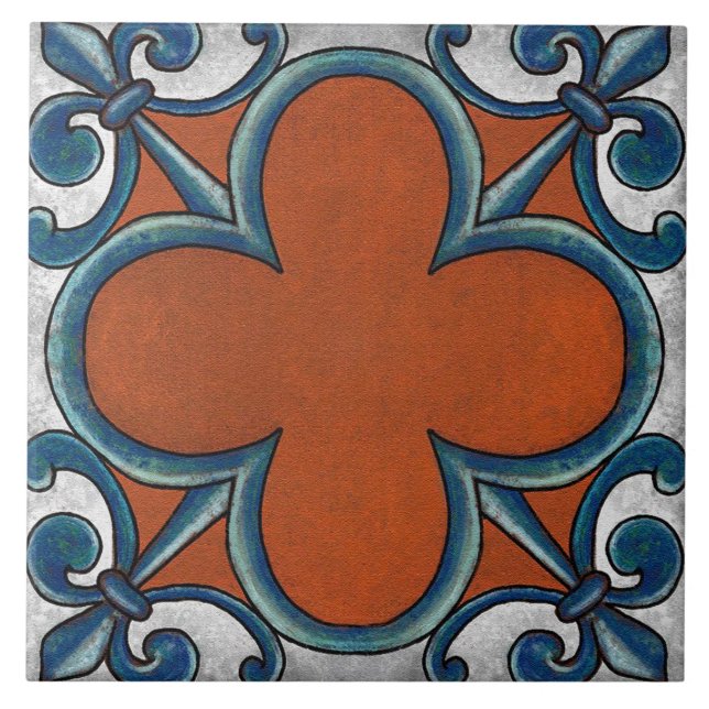 Talavera 07 Rust Blue Grey Mediterranean Geo Kakelplatta (Framsidan)