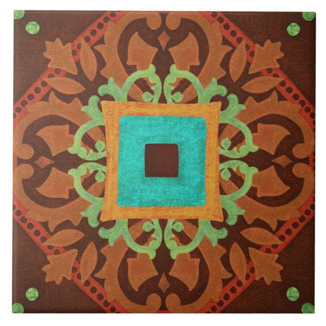 Talavera 08 Rust Blue Brown Mediterranean Geo Kakelplatta (Framsidan)