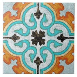 Talavera 09 Orange Grå Aqua Medelhavet Geo Kakelplatta