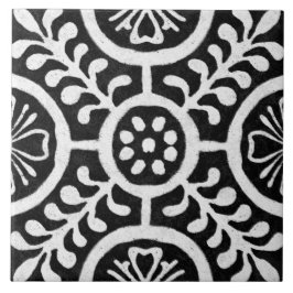 Talavera 11 Black White Grey Mediterranean Floral Kakelplatta