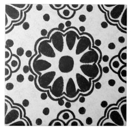 Talavera 12 Black White Grey Mediterranean Floral Kakelplatta