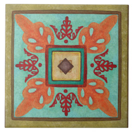 Talavera 15 Olive Aqua Orange Mediterranean Floral Kakelplatta