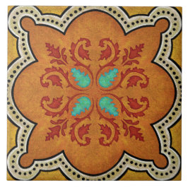 Talavera 17 Orange Red Aqua Mediterranean Floral Kakelplatta