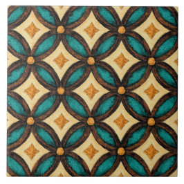 Talavera 18 Teal Brun Elfenben Medelhavet Gitter Kakelplatta