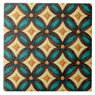 Talavera 18 Teal Brun Elfenben Medelhavet Gitter Kakelplatta