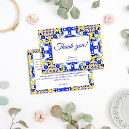 Talavera azulejo blå kakel Mexikansk bröllopsdusch Tack Kort