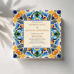 Talavera azulejo blue tile vintage Mexikanska bröl Inbjudningar<br><div class="desc">Blå och brun färgstark vintage Mexikanska talavera azulejo-plattor bröllopsinbjudan mall för omedelbar digital nedladdning,  handskriftsteckensnitt för avslappnad</div>