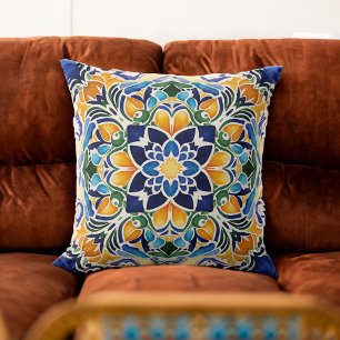 Talavera azulejo blue tile vintage Mexikanska möns Kudde