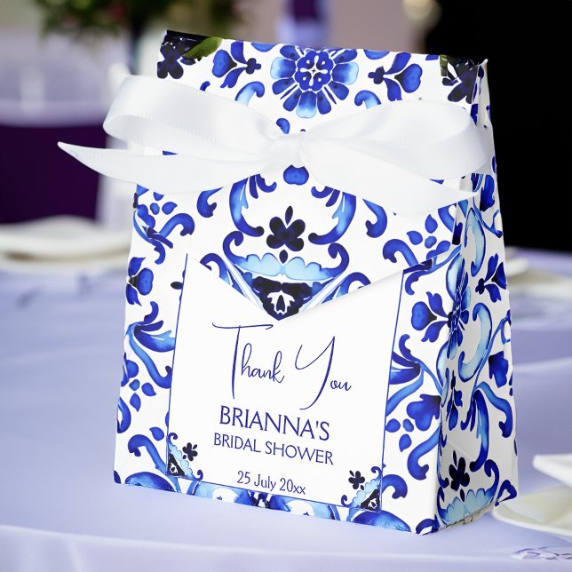 Talavera azulejo blue tiles Mexikanska möhippan Presentaskar (Talavera azulejo blue tiles vintage Mexican bridal shower Favor Boxes personalized printed favor box)