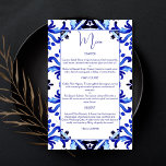 Talavera azulejo blue tiles vintage Mexikansk meny<br><div class="desc">Talavera azulejo blue tiles vintage Mexikanska möhippan Menykort,  Medelhavsblått mönster Maiolica blå plattor (blåplattor)  menykort för grekiska plattor mönster möhippa</div>