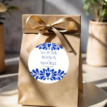 Talavera azulejo blue vintage Mexikanska bröllop Runt Klistermärke<br><div class="desc">Blåfärgad vintage Den mexikanska talavera azulejo-plattan: Bröllöksmärken för personlig,  klistermärken för ,  blåkonst Talavera bröllop tack för att du föredrar klistermärken,  presentdekaler för bröllop,  klistermärken för talavera-bröllop</div>