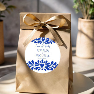Talavera azulejo blue vintage Mexikanska bröllop Runt Klistermärke