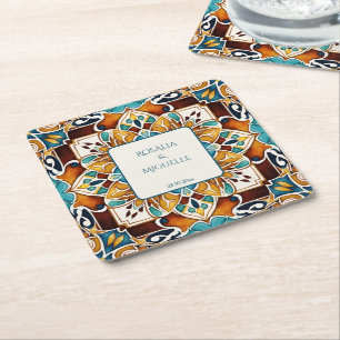 Talavera azulejo vintage Mexikanska bröllopsfavöre Underlägg Papper Kvadrat