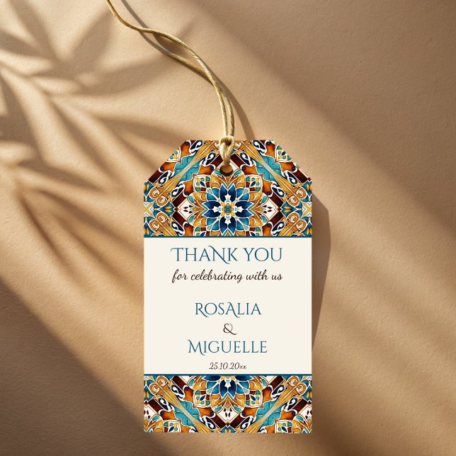 Talavera azulejo-vintagen Mexikanska bröllop Presentetikett (Talavera azulejo tile vintage Mexican Spanish wedding thank you favor Gift Tags wedding favors)
