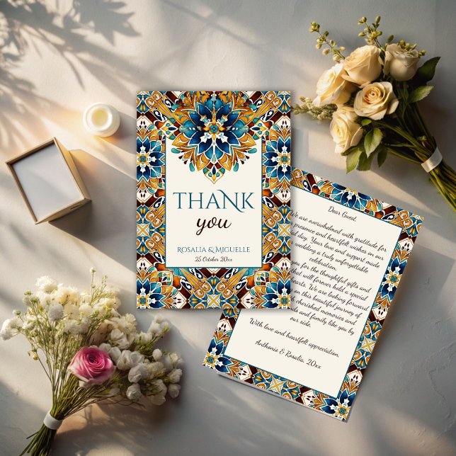 Talavera azulejo-vintagen Mexikanska bröllop Tack Kort (Talavera azulejo tile vintage Mexican wedding Thank You Cards)