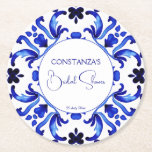 Talavera blå plattor Mexikansk möhippa Underlägg Papper Rund<br><div class="desc">Talavera azulejo blue tiles vintage Mexikansk möhippa monogram tryckt papper underlägg mall,  Medelhavsblå brickor mönster Maiolica blå plattor Grekiska plattor mönster möhippa underlägg personlig möhippa bord tableware möhippa decor som också kan vara som  favors</div>