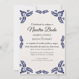 Talavera Black Floral Minimalist Spanish Wedding Inbjudningar