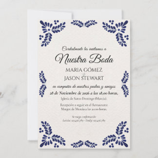 Talavera Black Floral Minimalist Spanish Wedding Inbjudningar
