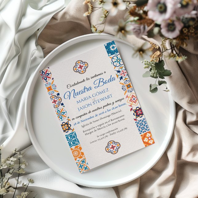 Talavera Blommig Fiesta Spansk Bröllopsinbjudan (Talavera Floral Fiesta Spanish Wedding Invitation)