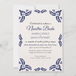 Talavera Blue Floral Minimalist Spanish Wedding Inbjudningar