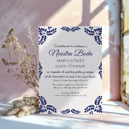 Talavera Blue Floral Minimalist Spanish Wedding Inbjudningar
