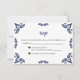 Talavera Blue Floral Minimalist Spanish Wedding OSA Kort