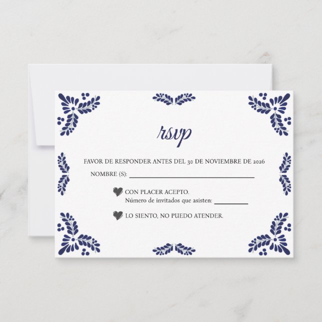 Talavera Blue Floral Minimalist Spanish Wedding OSA Kort (Framsida)