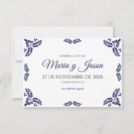 Talavera Blue Floral Minimalist Spanish Wedding Spara Datumet