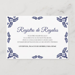 Talavera Blue Floral Minimalist Spanish Wedding Tilläggskort