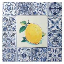 Talavera Citron - Blå och Vit Medelhavsstil Kakelplatta
