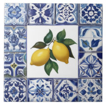 Talavera citroner - Blå och vit Medelhavet