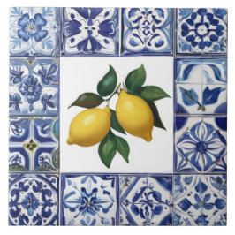 Talavera citroner - Blå och vit Medelhavet Kakelplatta