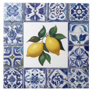 Talavera citroner - Blå och vit Medelhavet Kakelplatta