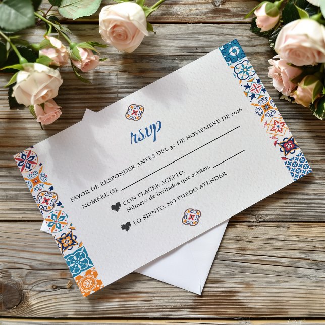 Talavera Färgglada Blommiga Fiesta Spansk Bröllop OSA Kort (Talavera Colorful Floral Fiesta Spanish Wedding RSVP Card)