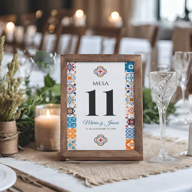 Talavera Färgrik Blommig Fiesta Spansk Bröllopsfes Bordsnummer (Talavera Colorful Floral Fiesta Spanish Wedding Table Number)