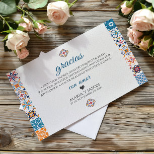 Talavera Färgrik Blommig Fiesta Spansk Bröllopsfes Tack Kort