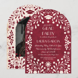 Talavera Fiesta Red Beige Graduation Photo Inbjudningar