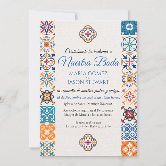 Talavera Floral Fiesta Spanish Wedding Invitation (Framsida)