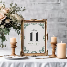 Talavera Green Floral Minimalist Spanish Wedding Bordsnummer
