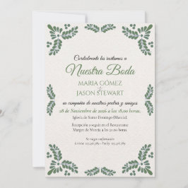 Talavera Green Floral Minimalist Spanish Wedding Inbjudningar