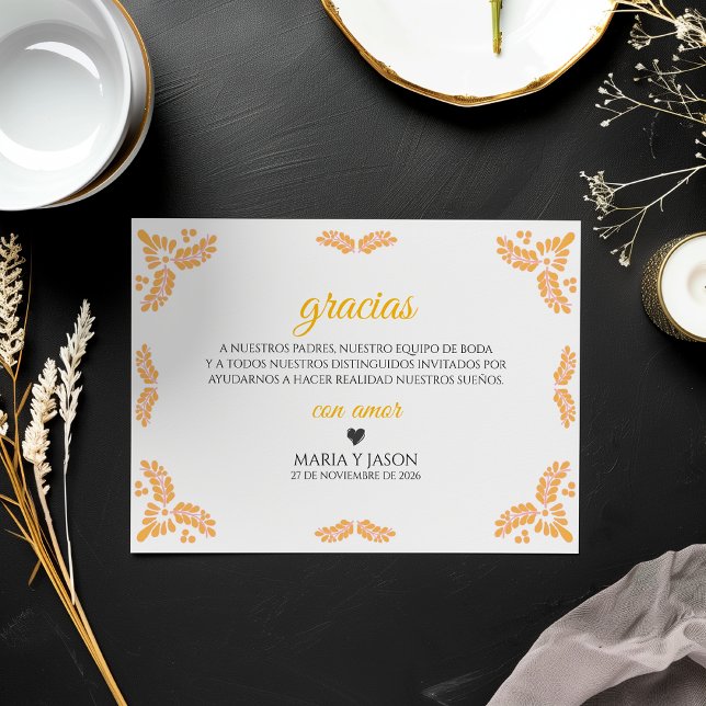 Talavera Gula Blommiga Minimalistiska Spanska Bröl Tack Kort (Talavera Yellow Floral Minimalist Spanish Wedding Thank You Card)