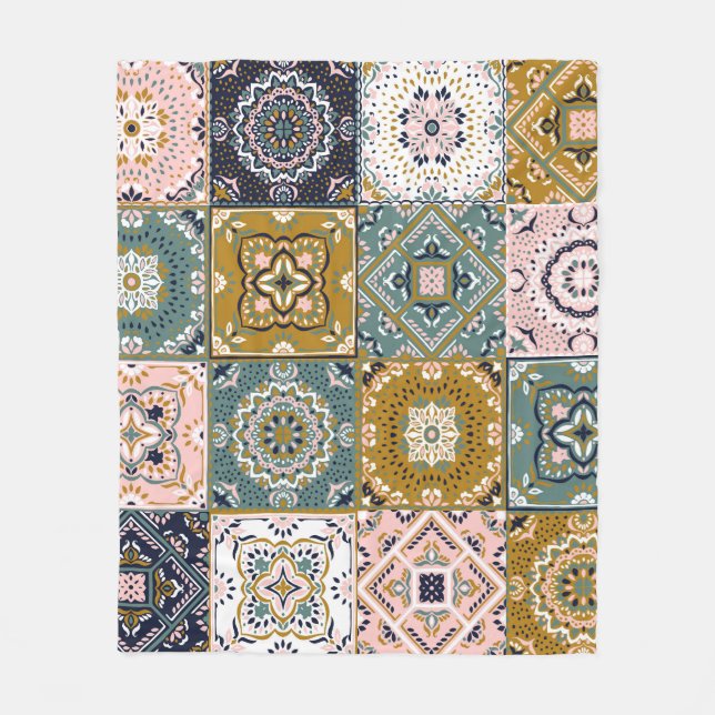 Talavera Indian: Patchwork, Ethnic Mosaic. Fleecefilt (Framsidan)
