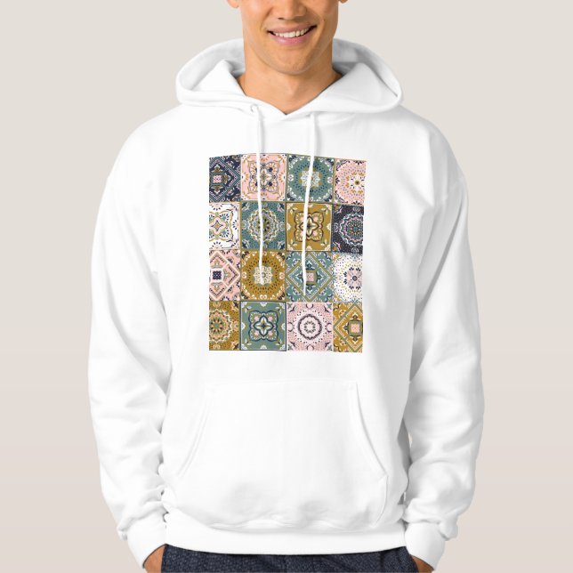 Talavera Indian: Patchwork, Ethnic Mosaic. Hoodie (Framsida)