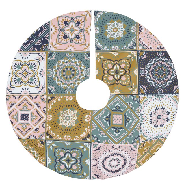 Talavera Indian: Patchwork, Ethnic Mosaic. Julgransmatta Borstad Polyester (Framsidan)