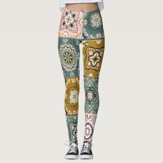 Talavera Indian: Patchwork, Ethnic Mosaic. Leggings