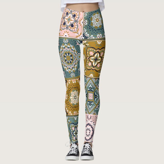 Talavera Indian: Patchwork, Ethnic Mosaic. Leggings (Framsida)