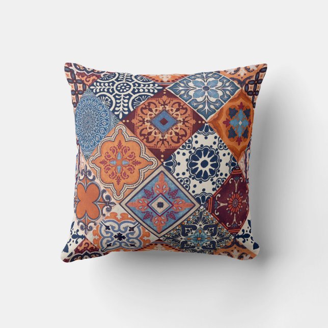 Talavera Kakel Orange himmel Navyblå Burgunderröd  Kudde (Baksida)
